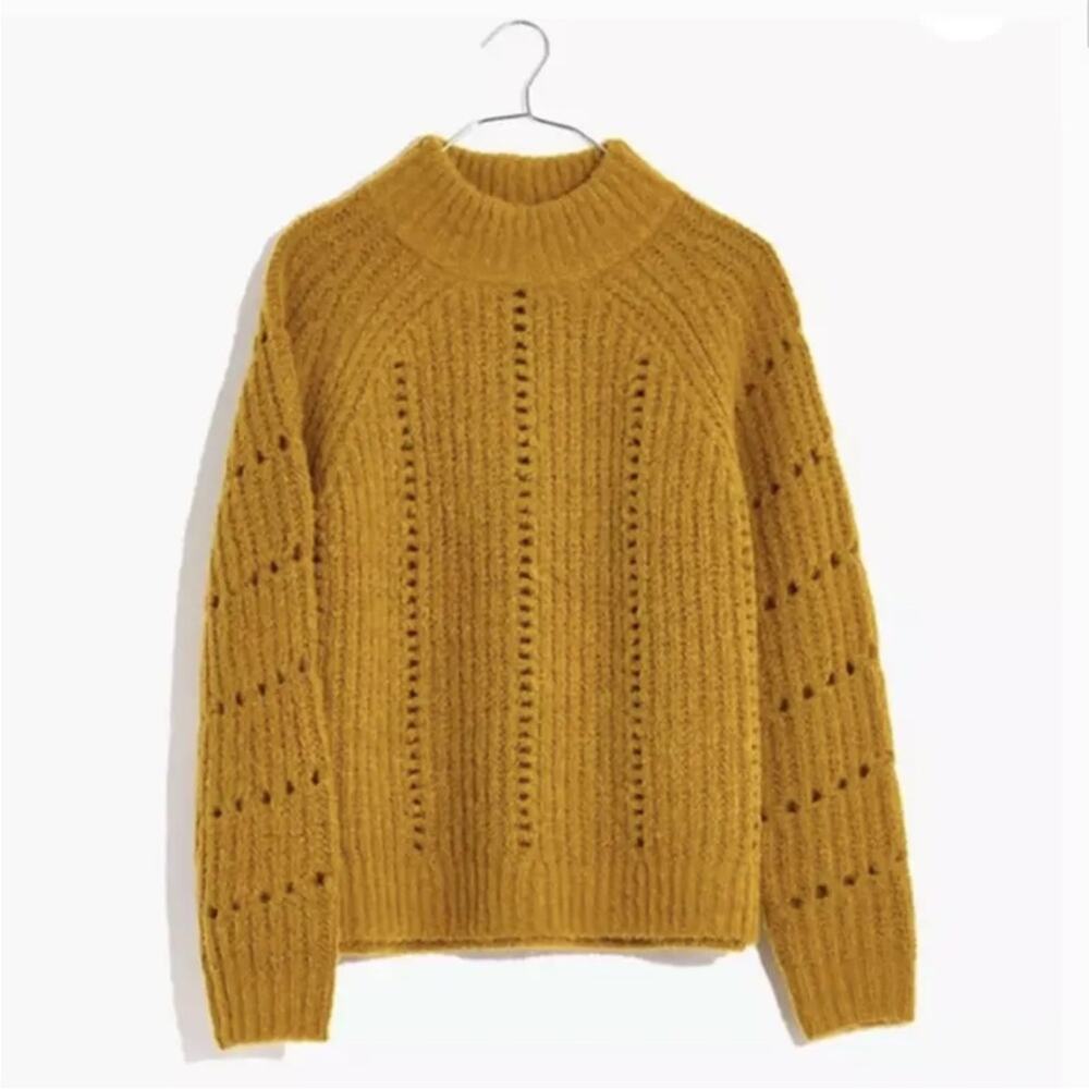 Madewell Women’s Pointelle Mock Neck Pullover Sweater in Yellow Size XS
